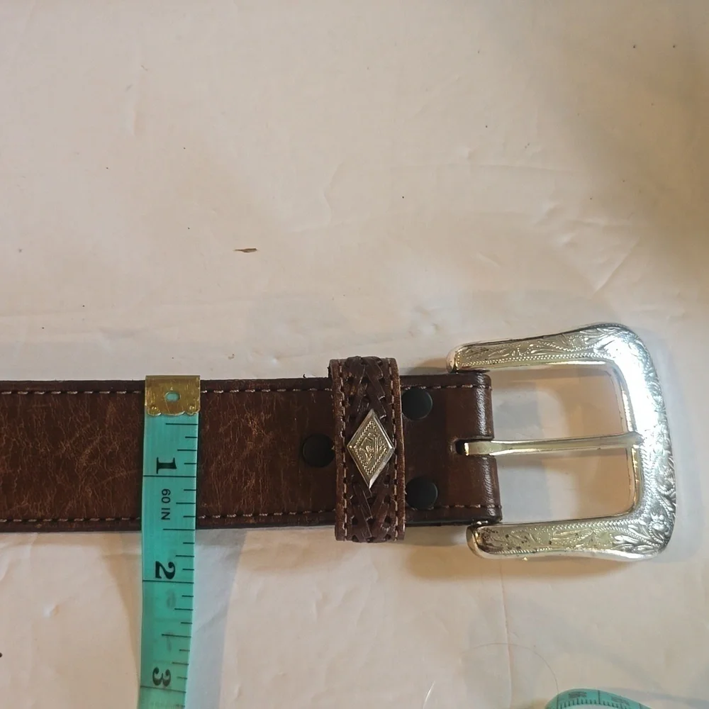 Mens Brown Premium Woven Leather Western Belt With Silver Buckle Sz.L/XL